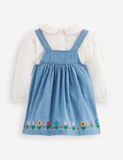 Boden Barboteuses & Ensembles-Ensemble avec robe chasuble brodée Broderie florale chambray