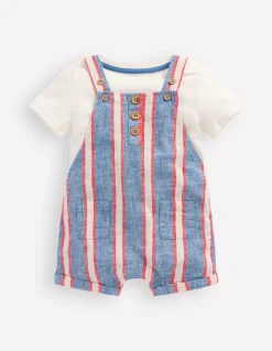 Boden Barboteuses & Ensembles-Ensemble avec salopette courte tissée Rayé bleu et rouge