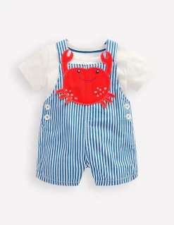 Boden Barboteuses & Ensembles-Ensemble avec salopette tissée fantaisie Crabe rayé bleu