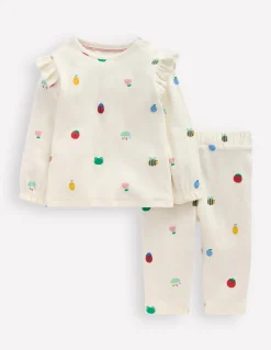 Boden Ensembles Assortis-Ensemble en jersey côtelé Motifs printaniers ivoire doux