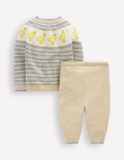 Boden Barboteuses & Ensembles-Ensemble en maille motif jacquard Poussins avoine chiné
