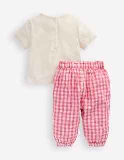 Boden Barboteuses & Ensembles-Ensemble tissé en jersey Vichy fraise