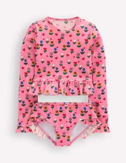 Boden Maillots & Tenues De Plage-Ensemble volanté à manches longues Motif Sunflower Garden rose amande