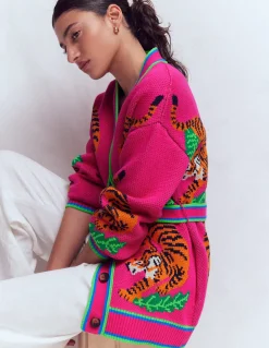 Boden Pulls & Gilets-Gilet à ceinture en jacquard Tigres achillée rose