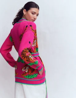 Boden Pulls & Gilets-Gilet à ceinture en jacquard Tigres achillée rose