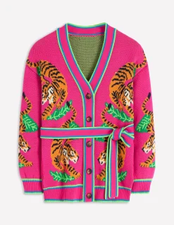 Boden Pulls & Gilets-Gilet à ceinture en jacquard Tigres achillée rose