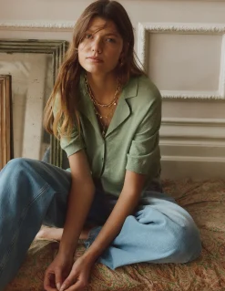 Boden Pulls & Gilets-Gilet à col Agnes en lin VERT