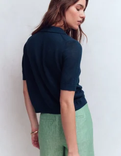 Boden Pulls & Gilets-Gilet à col Agnes en lin Bleu marine