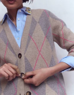 Boden Pulls & Gilets-Gilet boyfriend Quinn Motif argyle neutre