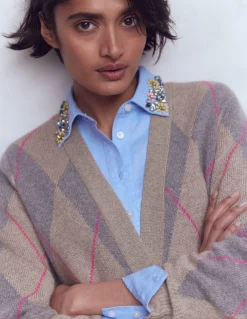 Boden Pulls & Gilets-Gilet boyfriend Quinn Motif argyle neutre