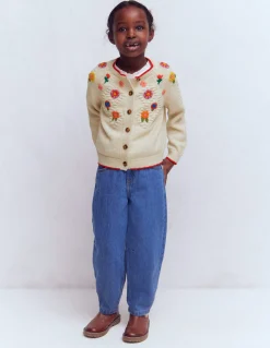 Boden Pulls & Gilets-Gilet brodé en coton Écru Chiné Fleurs