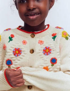 Boden Pulls & Gilets-Gilet brodé en coton Écru Chiné Fleurs