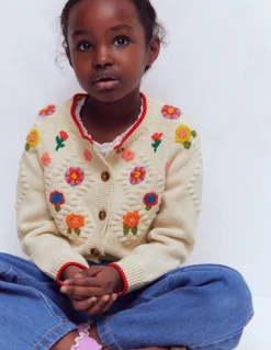 Boden Pulls & Gilets-Gilet brodé en coton Écru Chiné Fleurs