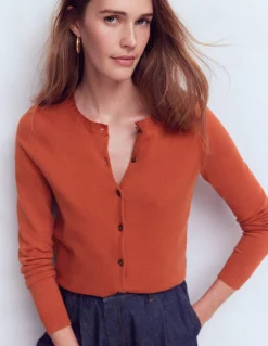 Boden Tenues De Travail|Pulls & Gilets-Gilet col rond Emilia en coton Marron châtaigne grillée