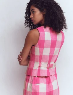 Boden Ensembles Assortis|Manteaux & Vestes-Gilet de costume col U en lin Vichy Rose