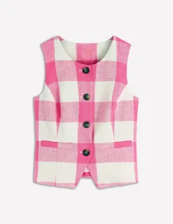Boden Ensembles Assortis|Manteaux & Vestes-Gilet de costume col U en lin Vichy Rose