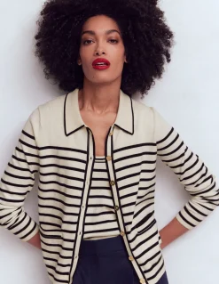 Boden Tenues De Travail|Pulls & Gilets-Gilet Liz en maille à col Ivoire/bleu marine