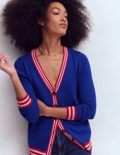 Boden Pulls & Gilets-Gilet long à col V Bleu vif