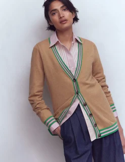 Boden Pulls & Gilets-Gilet long à col V Camel chiné