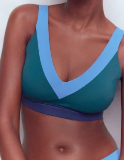 Boden Bikinis|Maillots De Bain-Haut de bikini Campania croisé dans le dos Colourblock bleu marine, vert, bleu