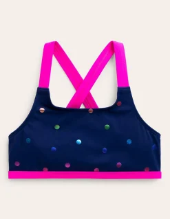 Boden Maillots & Tenues De Plage-Haut de bikini croisé dans le dos Pois confettis arc-en-ciel bleu marine
