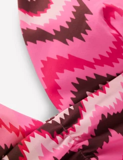 Boden Bikinis|Maillots De Bain-Haut de bikini Mykonos à encolure V échancrée Rose, motif Zig Zag Wave
