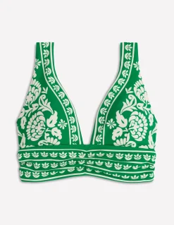 Boden Bikinis|Maillots De Bain-Haut de bikini Mykonos à encolure V échancrée Émeraude profond, motif Ornate Floret