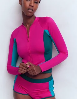 Boden Maillots De Bain-Haut de plage à manches raglan et protection solaire Colourblock rose