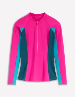 Boden Maillots De Bain-Haut de plage à manches raglan et protection solaire Colourblock rose