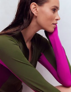 Boden Maillots De Bain-Haut de plage à manches raglan et protection solaire Colourblock kaki