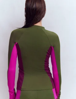 Boden Maillots De Bain-Haut de plage à manches raglan et protection solaire Colourblock kaki