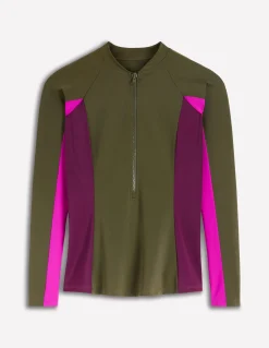 Boden Maillots De Bain-Haut de plage à manches raglan et protection solaire Colourblock kaki