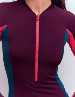 Boden Maillots De Bain-Haut de plage à manches raglan et protection solaire Violet, colourblock