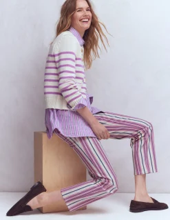 Boden Jeans|Pantalons-Jean droit à taille haute Rayé rose, bleu et ivoire