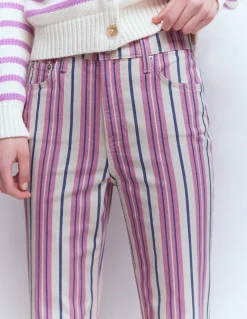 Boden Jeans|Pantalons-Jean droit à taille haute Rayé rose, bleu et ivoire