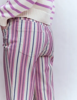 Boden Jeans|Pantalons-Jean droit à taille haute Rayé rose, bleu et ivoire
