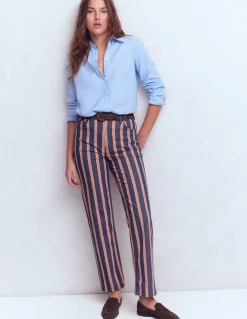 Boden Jeans|Pantalons-Jean droit à taille haute Rayé bleu marine & rouge