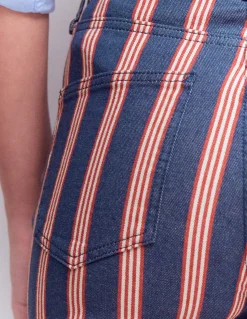 Boden Jeans|Pantalons-Jean droit à taille haute Rayé bleu marine & rouge