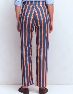 Boden Jeans|Pantalons-Jean droit à taille haute Rayé bleu marine & rouge