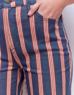 Boden Jeans|Pantalons-Jean droit à taille haute Rayé bleu marine & rouge