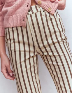 Boden Jeans|Pantalons-Jean droit à taille haute Rayé écru marron