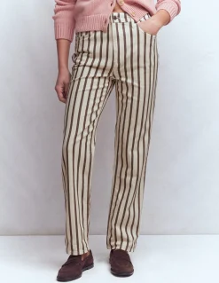 Boden Jeans|Pantalons-Jean droit à taille haute Rayé écru marron