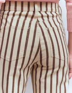 Boden Jeans|Pantalons-Jean droit à taille haute Rayé écru marron
