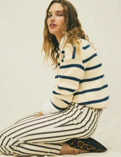 Boden Jeans|Pantalons-Jean droit à taille haute Rayé écru marron