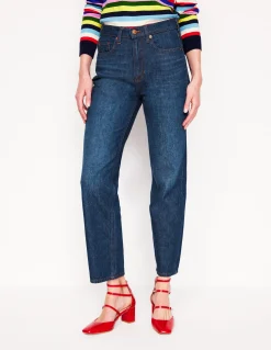 Boden Jeans|Pantalons-Jean droit taille haute Indigo Délavé