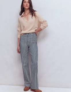 Boden Jeans|Pantalons-Jean droit taille haute Rayé bleu