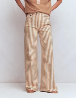 Boden Pantalons|Jeans-Jean large taille haute Rayé fauve écru