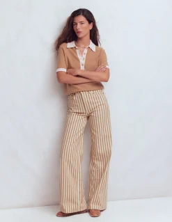 Boden Pantalons|Jeans-Jean large taille haute Rayé fauve écru