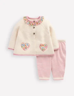 Boden Barboteuses & Ensembles-Joli ensemble en maille Cœurs écru chiné