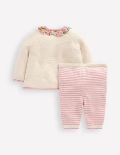 Boden Barboteuses & Ensembles-Joli ensemble en maille Cœurs écru chiné